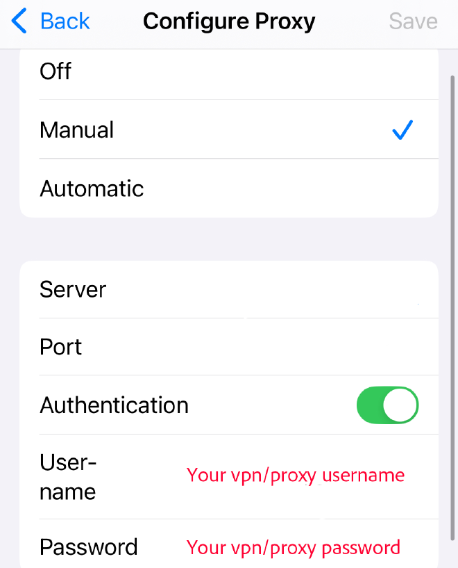 Manual Proxy Configuration