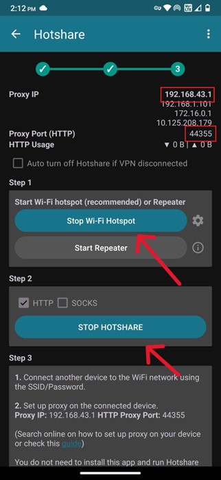 Start Wi-Fi Hotspot and Hotshare